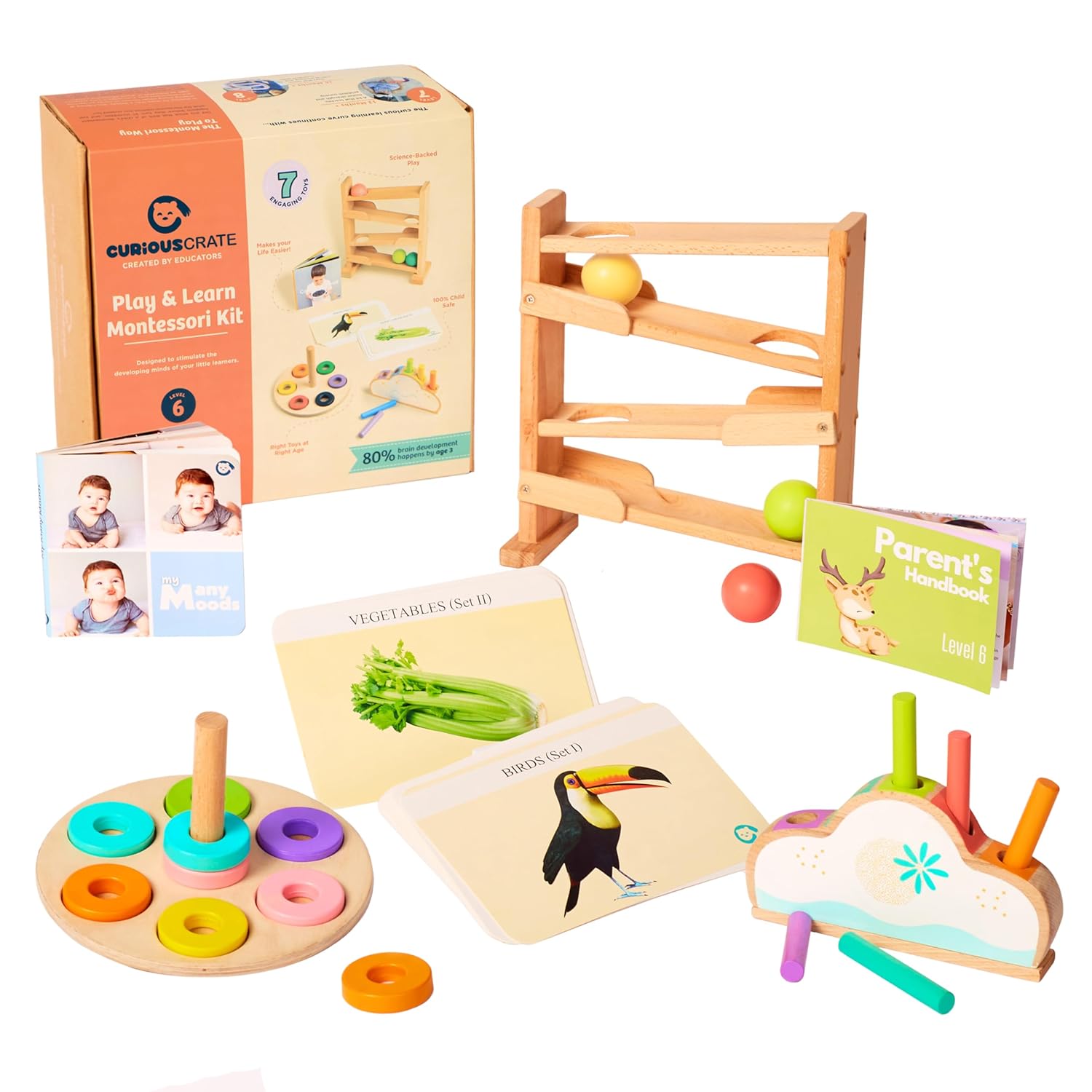 Curious Cub Montessori Learning Wooden Toys Box 6: 1 Year+ | Child Development, Sensory Learning, Fine Motor Skills | Problem Solving, Builds Hand-Eye Coordination | Brain Development Activities