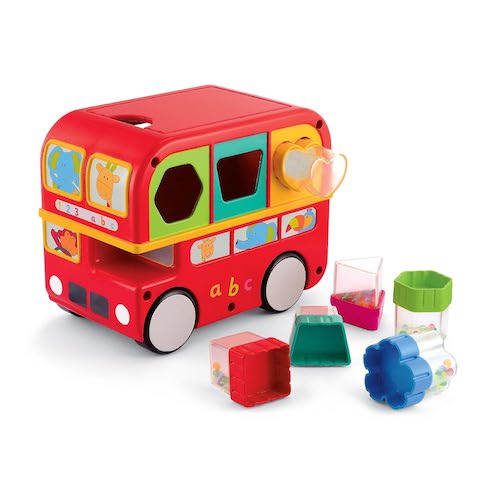 Giggles Funskool, Shape Sorting Bus, Educational Push Along Toy with Blocks, Features Shapes, Free Wheeling, Colours, 6 Months & Above, Infant and Preschool Toys, Red