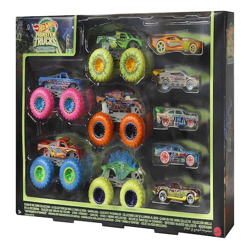 Hot Wheels Monster Trucks Glow In The Dark Multipack of 10 Collectible for Gift for Kids Ages 4+