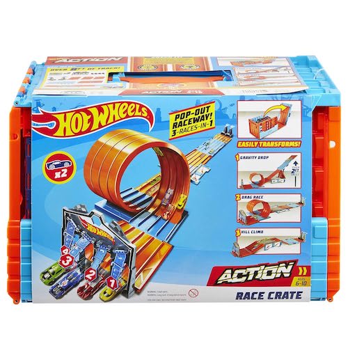 Hot Wheels Race Crate with 3 Stunts in 1 Set Portable Storage Ages 6 to 10